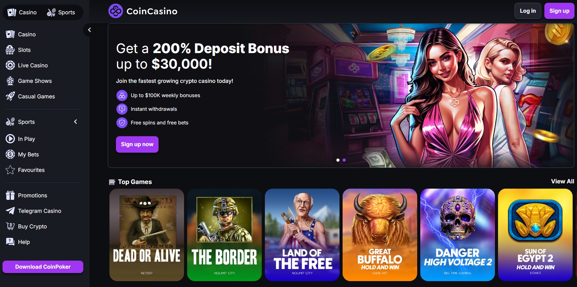 CoinCasino Diamond Club VIP Program interface showing exclusive benefits for high rollers