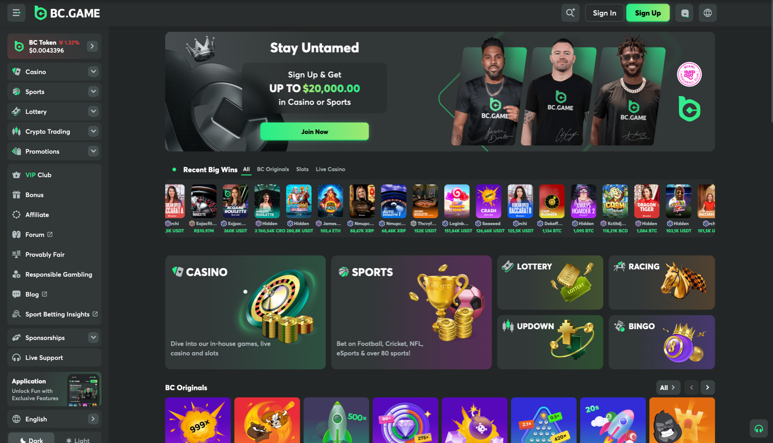 BC.Game VIP Masters Program dashboard showing rakeback and exclusive benefits