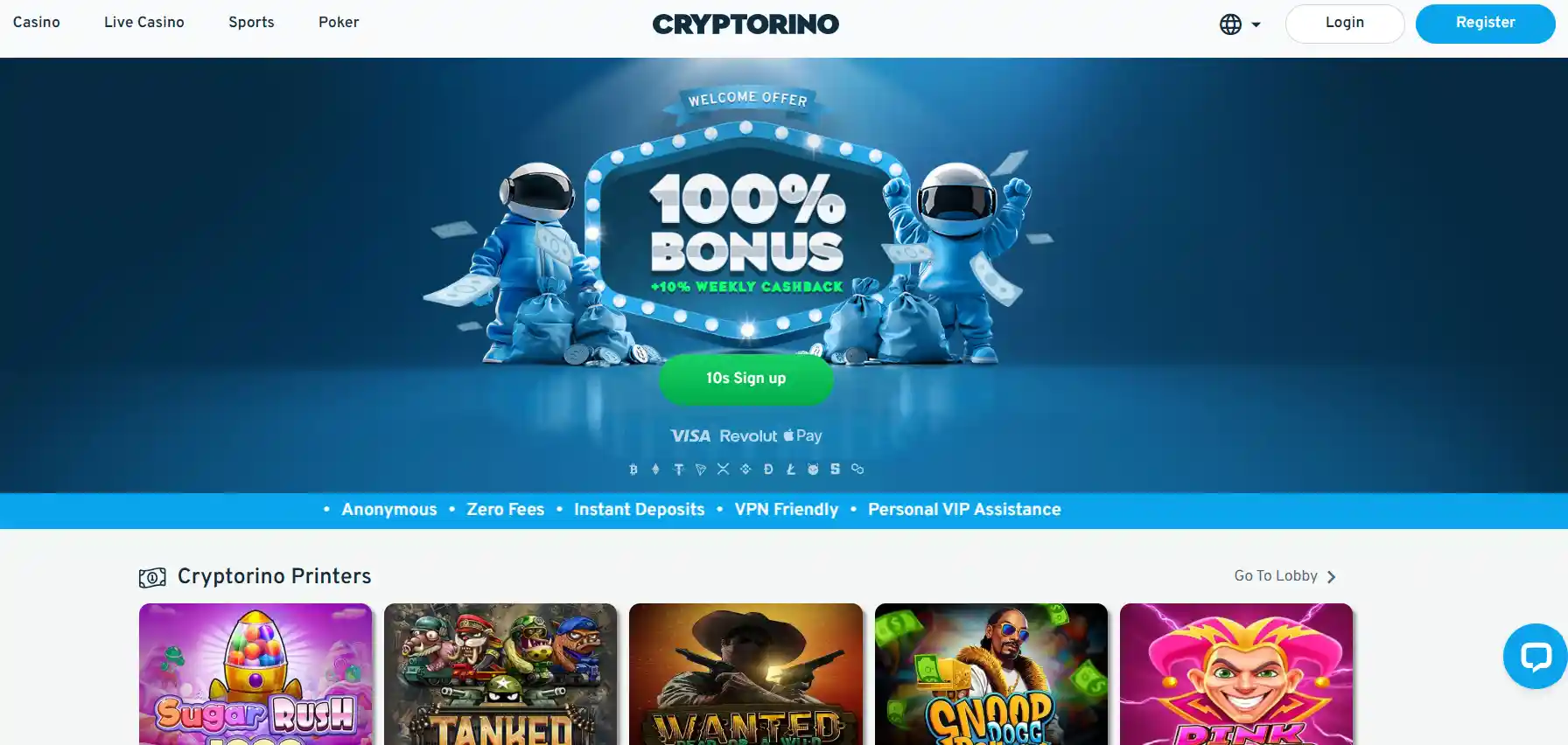 Cryptorino Black Card VIP Program showing anonymous high roller benefits